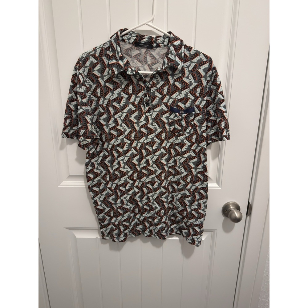 Roberto Collina Men's Polo Shirt Size 50 (L)‎ Leaf Design Dark Gray